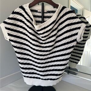 LOFT Black and White V-Neck Sweater with Stripes
